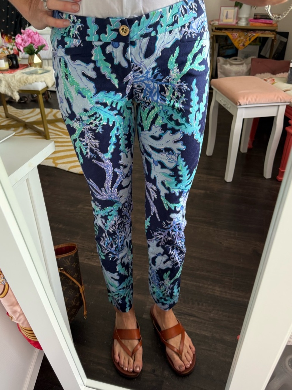 Lilly Pulitzer Coral Reef Pants Sz 0 Low Rise Crop Skinny Coastal Preppy Resort